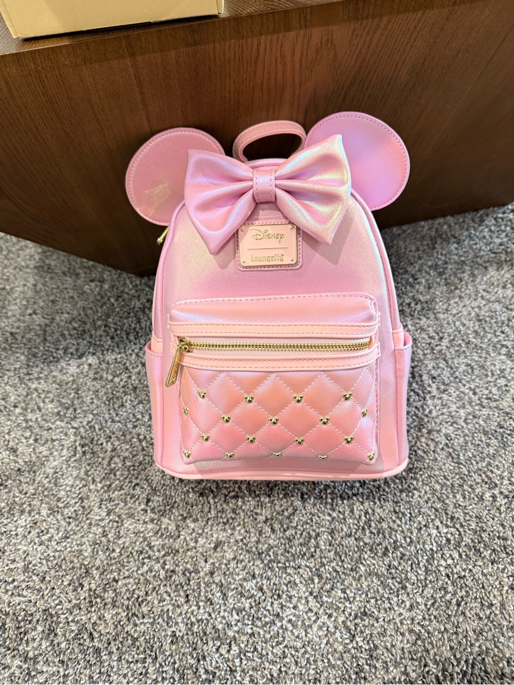 Loungefly Iridescent Pink Minnie Ear Bow Quilted Mini Backpack